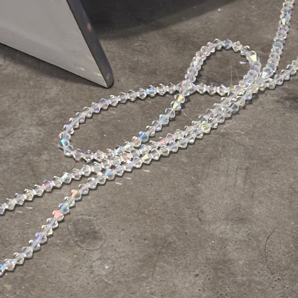 AB Crystal Bicone Bead Layering Necklace - Clear Iridescent Stones 48”length - Picture 6 of 10